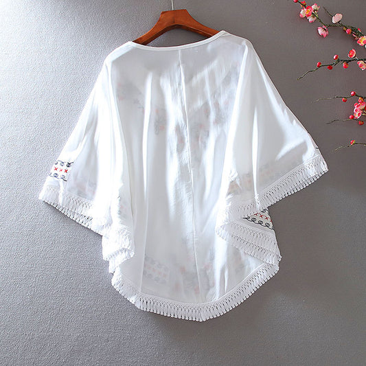 Trendy White long top-tunics with embroidery work for women