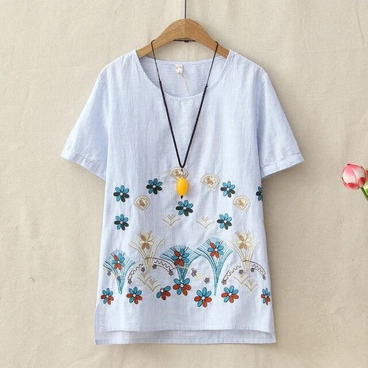Trendy Old Sky Blue long top-tunics with embroidery work for women