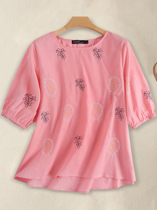 Pink long top-tunic with embroidery work for women