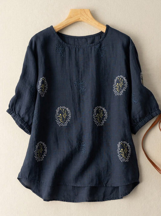 Blue long top-tunic with embroidery work for women