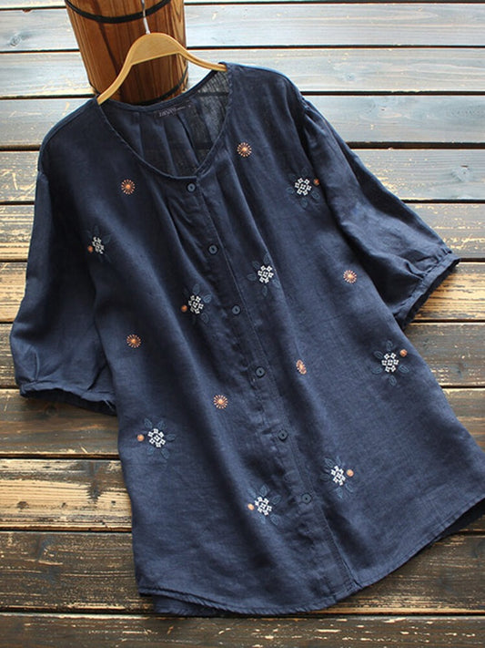 Navy blue long top-tunic with embroidery work for women