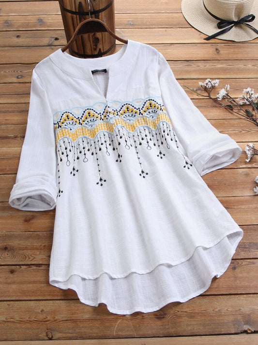 White long top-tunics with embroidery work for women