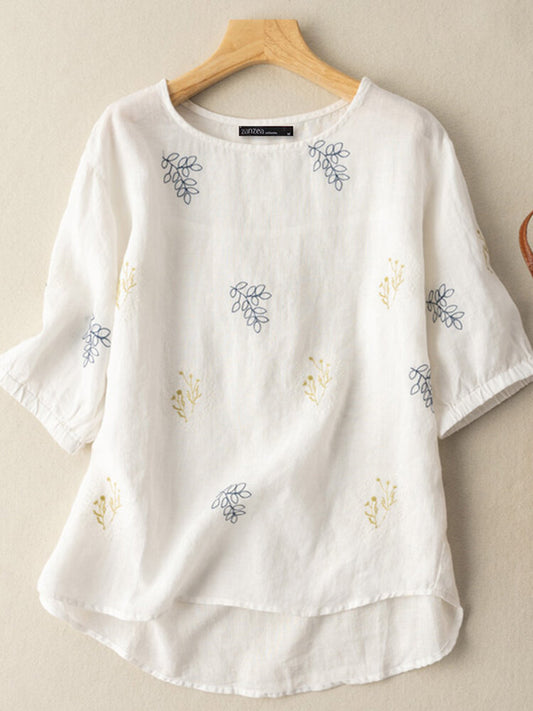 White long top-tunic with embroidery work for women
