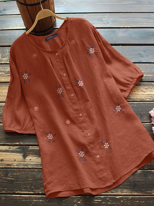 Orange long top-tunic with embroidery work for women